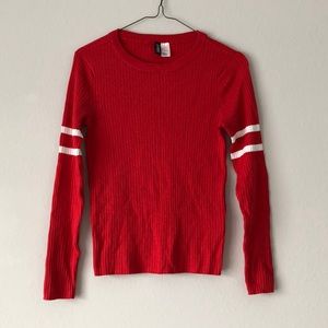 Red Ribbed Varsity Sweater